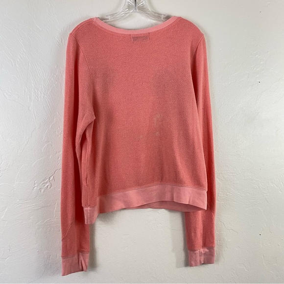 Wildfox Size Small Coral Orange Jersey Knit Smiley Graphic Scoop Neck Sweatshirt - Picture 5 of 6